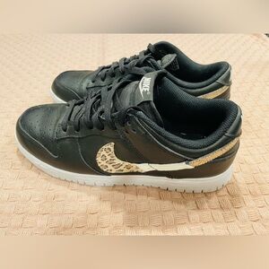 Nike Black Sneakers with Leopard Print Swoosh